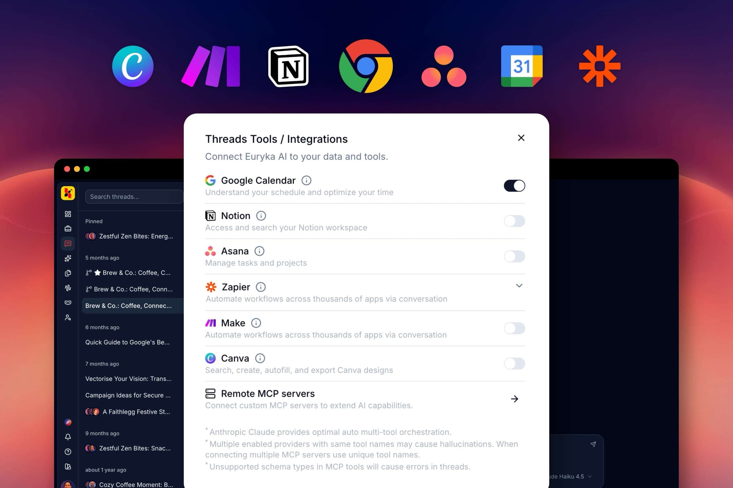 Extend: integrations with Notion, Asana, Zapier, Canva and MCP servers