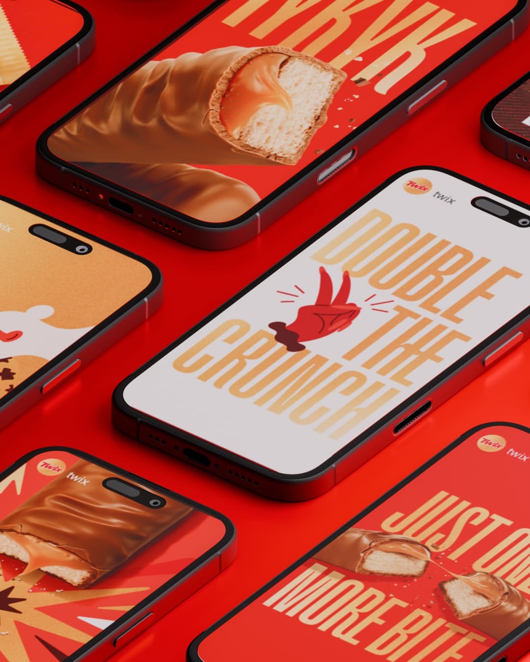Twix social content on a grid of phones